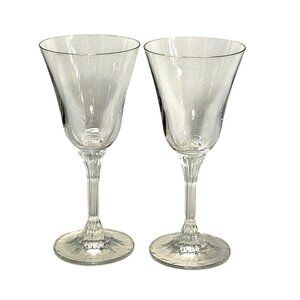 2 Crystal Flared Wine Glasses 7.5" elegant minimalist glass 8oz vtg ribbed 1990s
